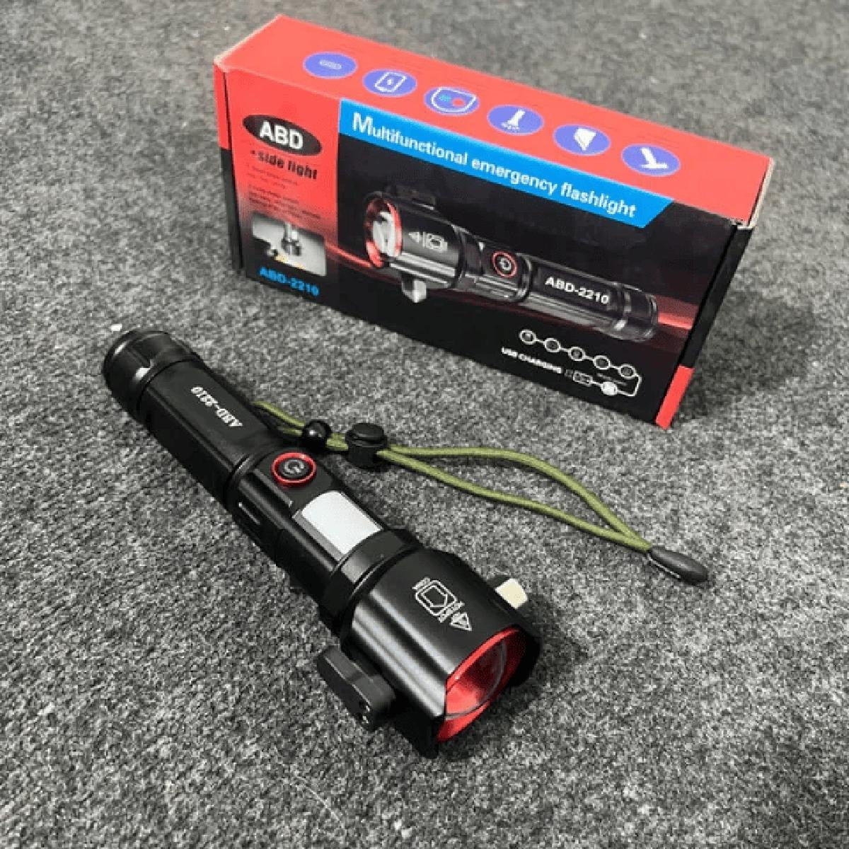 Rechargeable Multi Functional Emergency 2210 Torch Imported Flashlight & Power Bank - 2KM Range