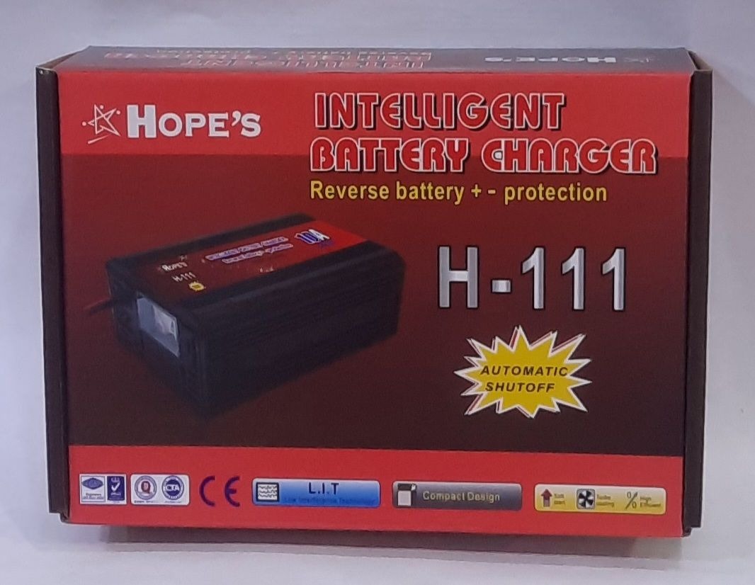 Hopes H-111 Intelligent Battery Charger for Cars Bikes and UPS Battery - 10 Amps -Reverse Battery + - Protection Automatic - 10A DC 12V
