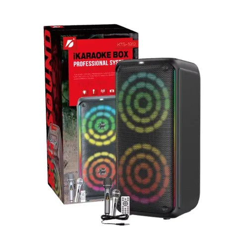 KTS-1912 Wireless Portable Karaoke Speaker | Dual 8" Woofers | 2 Microphones + Remote Control | Bluetooth/USB/MP3 Player