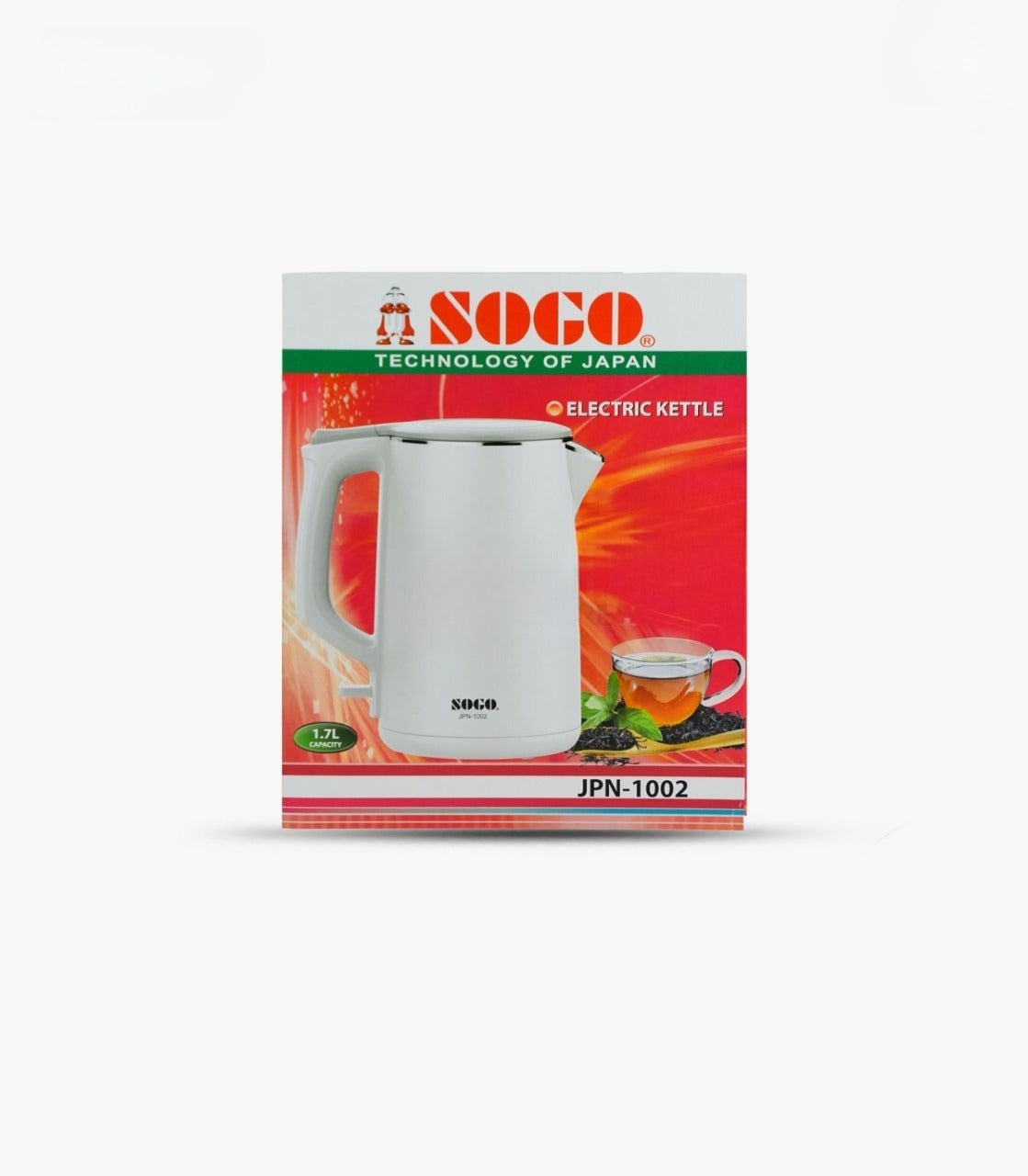 Sogo Electric Kettle JPN-1002 – 1.7 Litre | 1800W Fast Boil | Lightweight & Energy Efficient