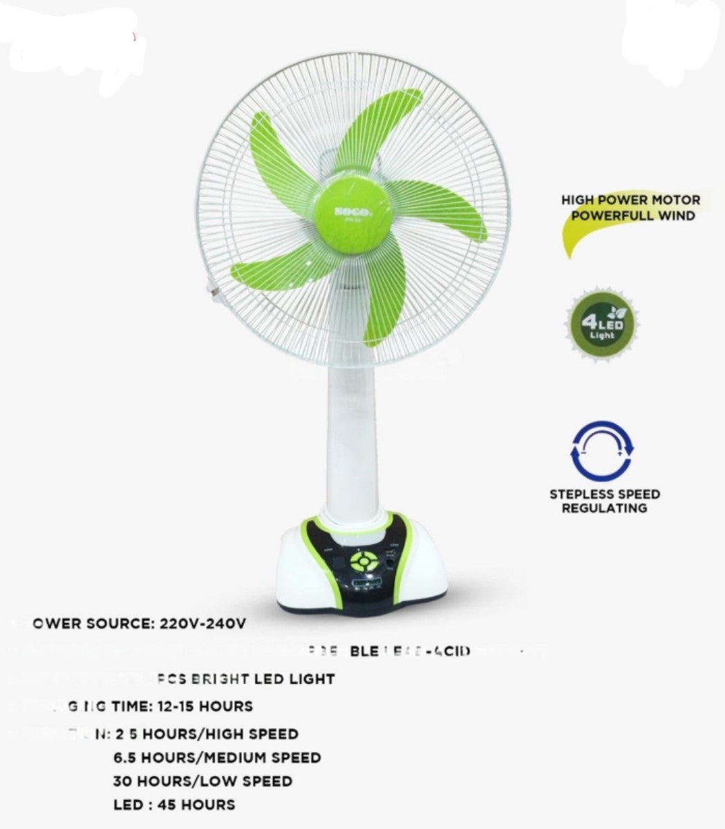 Sogo Rechargeable Table/Desk Fan (JPN-631) – LED Light & Long Battery Backup