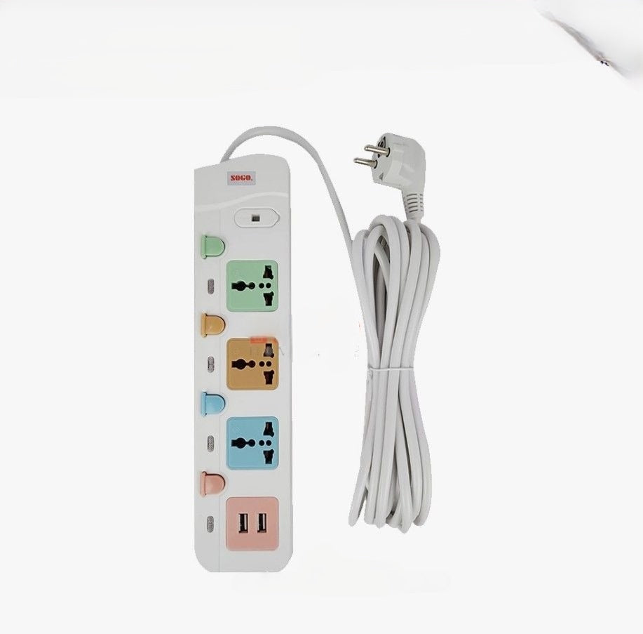 Sogo SG-1432 Extension Socket – 3 Universal Outlets, 5m Cable, Individual Switches, 2 USB Ports (2.1A)