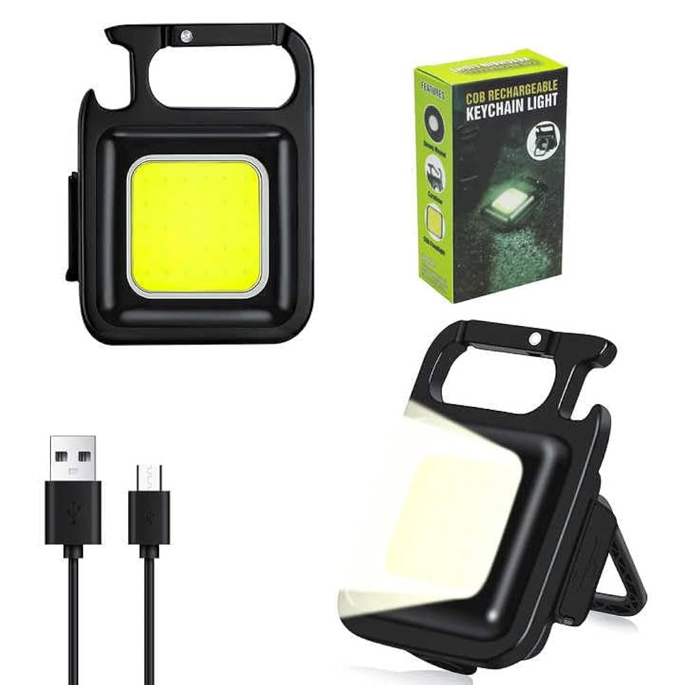 Multi-Function COB Rechargeable Keychain Light Mini Flashlight Portable Pocket Work Light with Bottle Opener