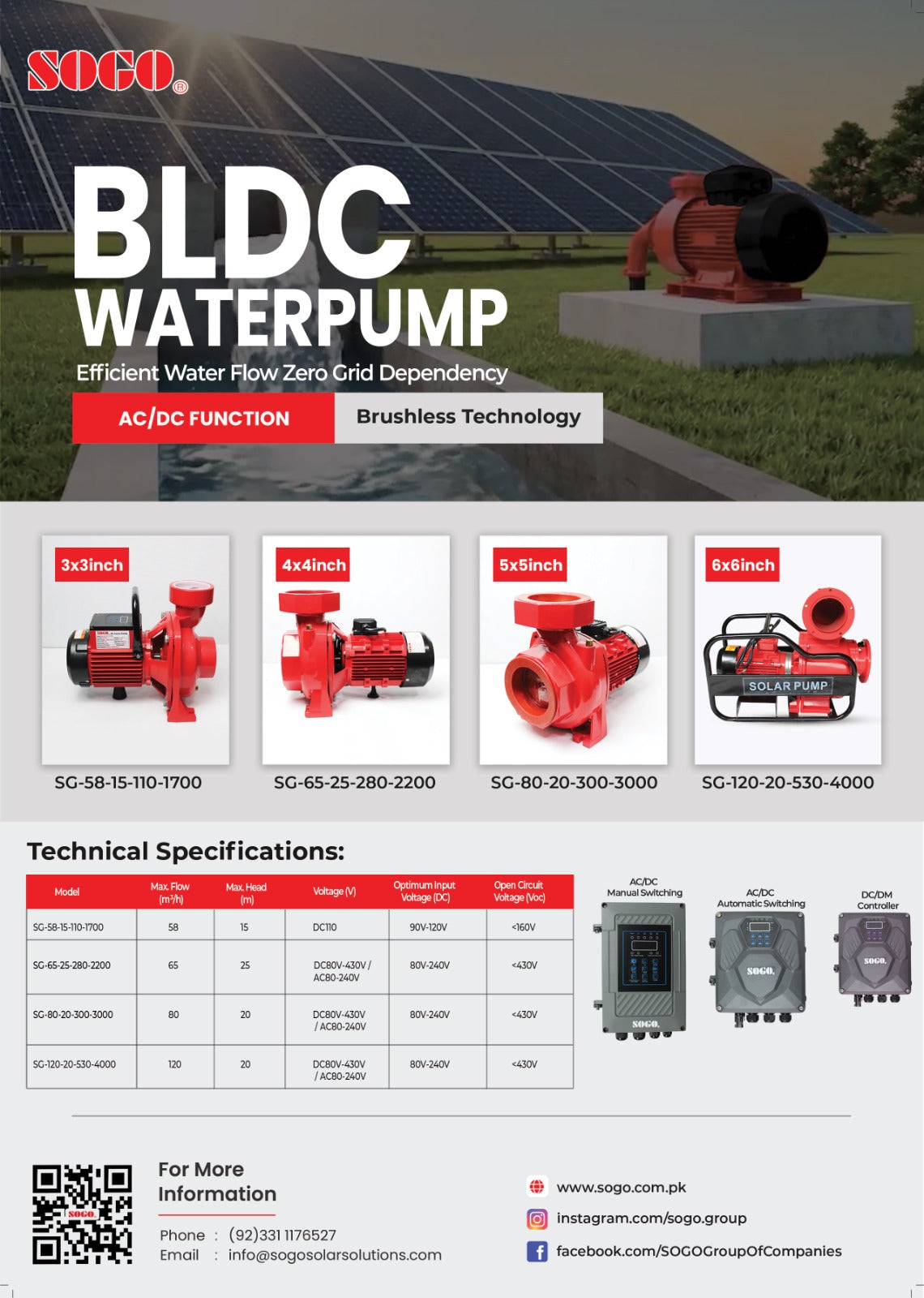6x6 BLDC Pump – SOGO AC/DC | High Performance Solar Water Pump