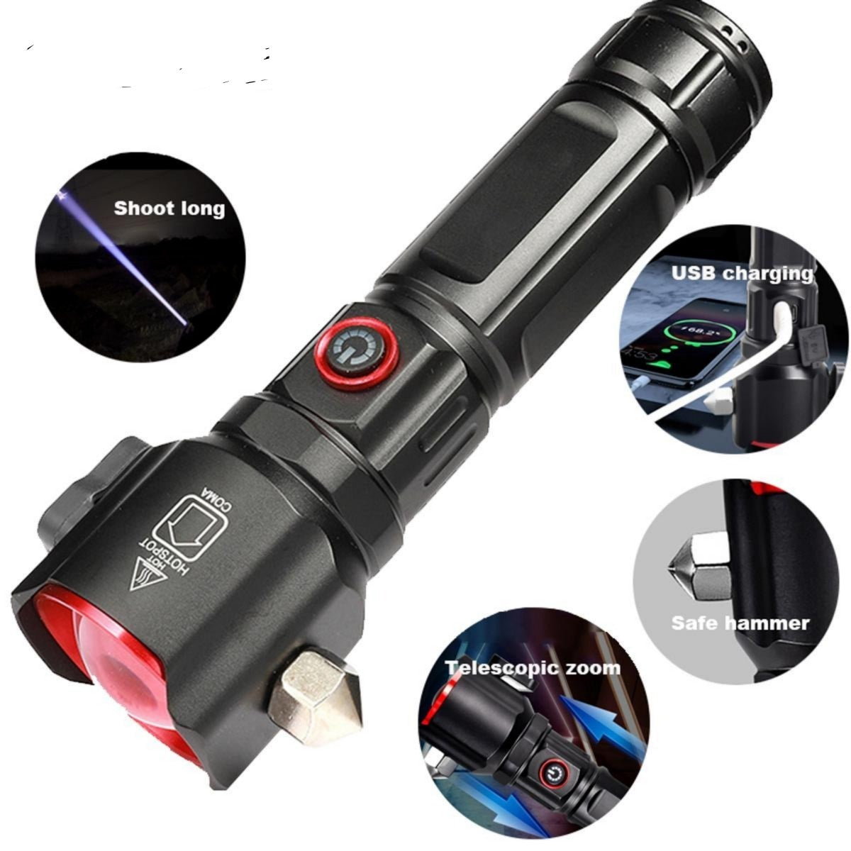 Rechargeable Multi Functional Emergency 2210 Torch Imported Flashlight & Power Bank - 2KM Range