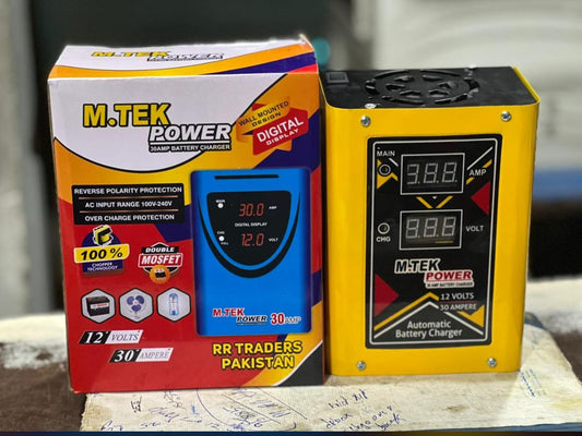 M.TEK Power 30A Automatic 12V Battery Charger – Digital Display & Overcharge Protection