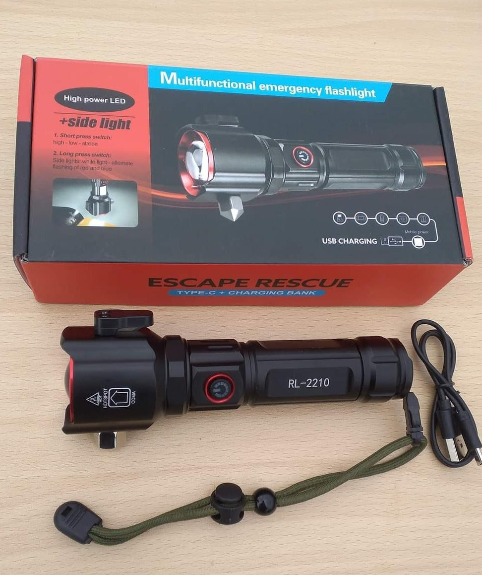 Rechargeable Multi Functional Emergency 2210 Torch Imported Flashlight & Power Bank - 2KM Range