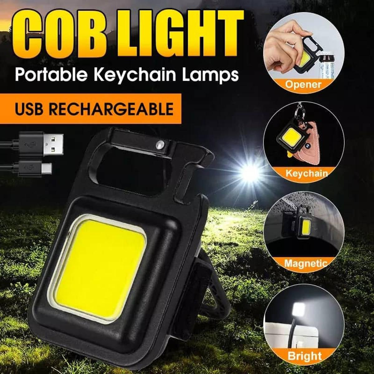 Multi-Function COB Rechargeable Keychain Light Mini Flashlight Portable Pocket Work Light with Bottle Opener