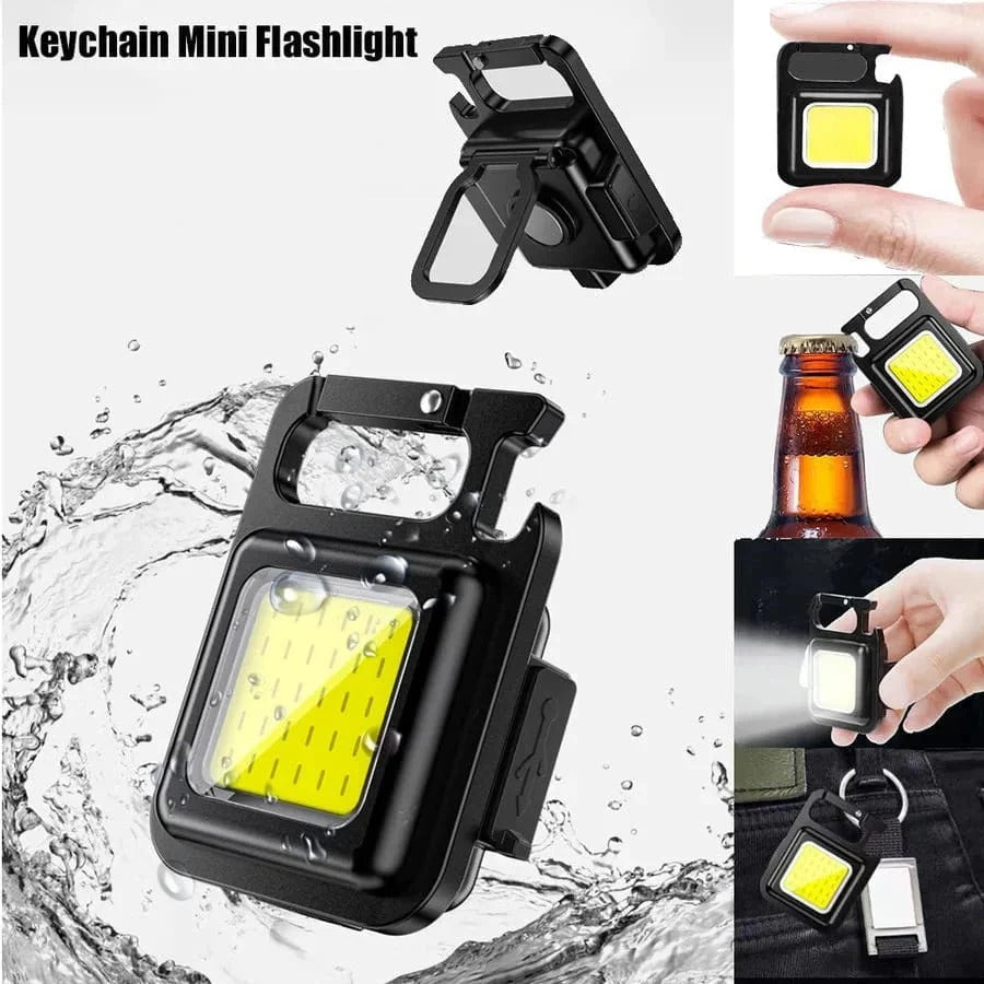 Multi-Function COB Rechargeable Keychain Light Mini Flashlight Portable Pocket Work Light with Bottle Opener