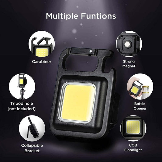 Multi-Function COB Rechargeable Keychain Light Mini Flashlight Portable Pocket Work Light with Bottle Opener