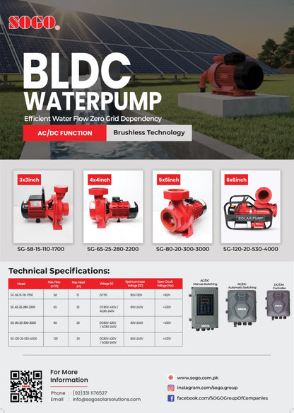 6x6 BLDC Pump – SOGO AC/DC | High Performance Solar Water Pump